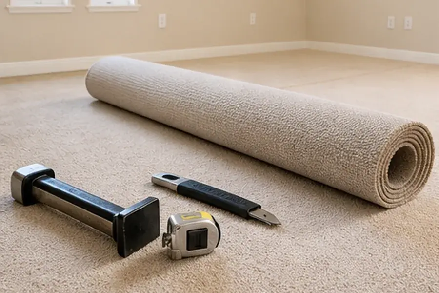 New carpet roll ready for installation